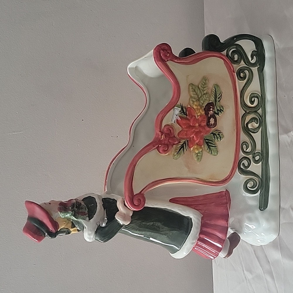 Vintage WCL Christmas Lady on Sleigh Sled Winter Holly Ceramic Planter